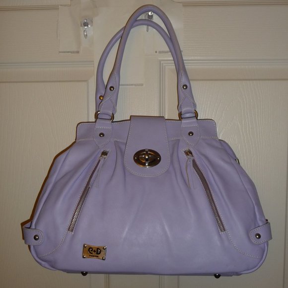 CD Firenze Made in Italy Genuine Leather Turnstyle Buckle Handbag, Lavender Women